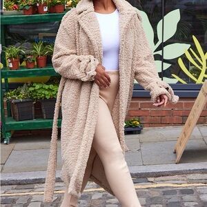 PrettyLittleThing Beige Teddy Trench Coat